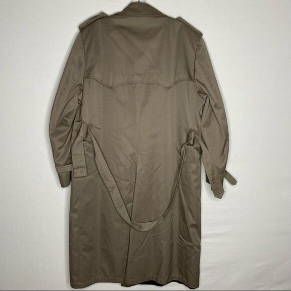 Vintage 80s London Fog Trench Coat Men 40R Beige Double Breasted Long Belt Liner - Picture 6 of 12